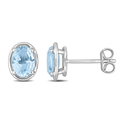 Clous d’oreilles ovales de Miabella avec 1-7/8 Carat PBT de Topaze bleu ciel certifiée en Argent Sterling