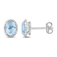 Clous d’oreilles ovales de Miabella avec 1-7/8 Carat PBT de Topaze bleu ciel certifiée en Argent Sterling