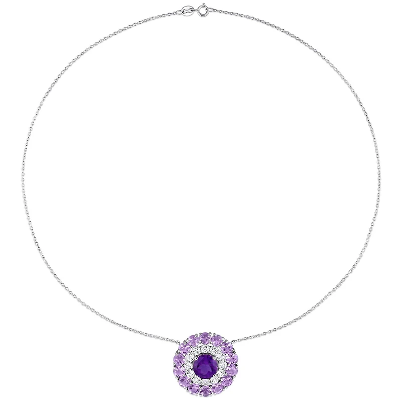 Miabella 11-1/4 Carat T.G.W. Amethyst and White Topaz Sterling Silver Double Halo Necklace
