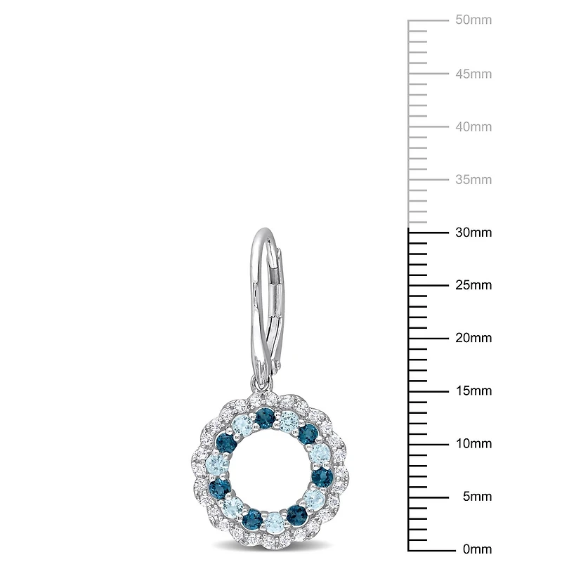 Miabella 2 Carat T.G.W. Blue and White Topaz Sterling Silver Open Floral Halo Earrings