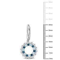 Miabella 2 Carat T.G.W. Blue and White Topaz Sterling Silver Open Floral Halo Earrings