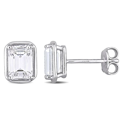 Clous d’oreilles Miabella avec 3-1/5 Carat PBT de Saphir Blanc Synthétique en Argent Sterling