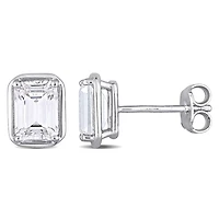 Clous d’oreilles Miabella avec 3-1/5 Carat PBT de Saphir Blanc Synthétique en Argent Sterling