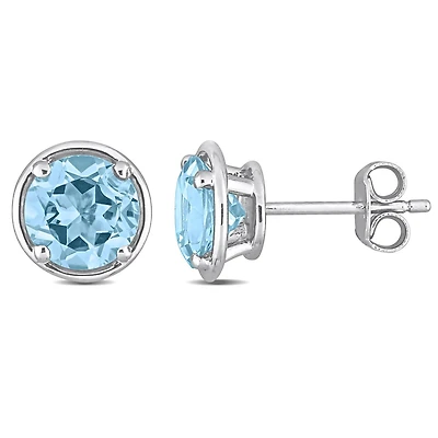Clous d’oreilles de Miabella avec 3-1/6 Carat PBT de Topaze bleu certifiée en Argent Sterling
