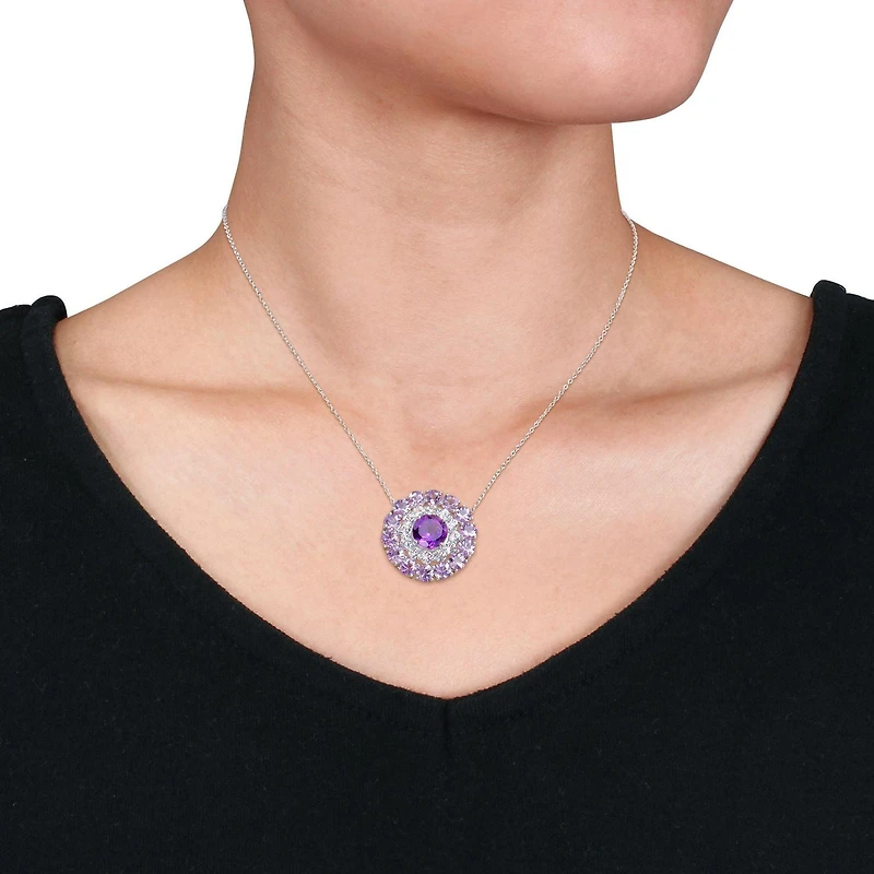 Miabella 11-1/4 Carat T.G.W. Amethyst and White Topaz Sterling Silver Double Halo Necklace