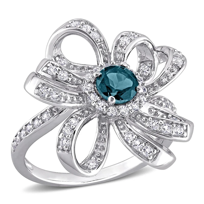 Miabella 1 Carat T.G.W. London Blue and White Topaz Sterling Silver Flower Ring