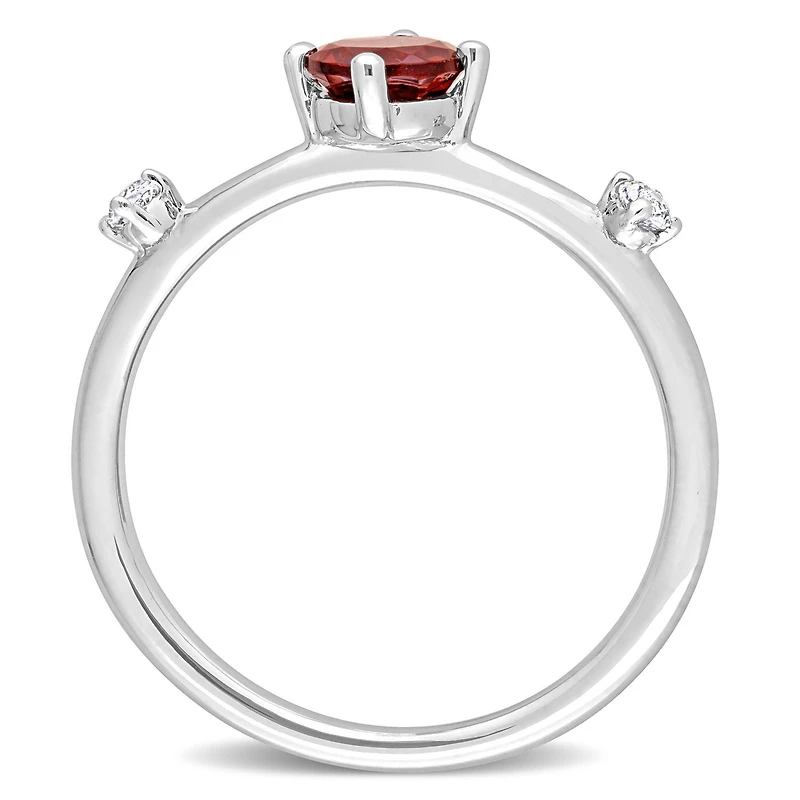 Miabella 3/4 Carat T.G.W. Garnet and White Topaz Sterling Silver 3-Stone Stackable Ring