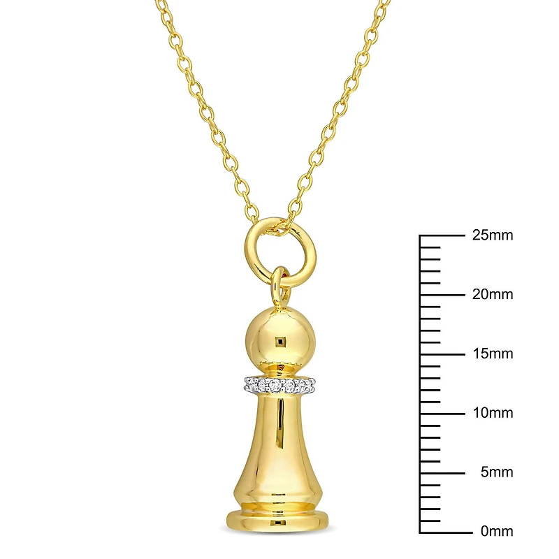 Collier avec pendentif Roi pièce d'échecs Miabella d'accent de diamant en Argent Sterling Plaqué Jaune