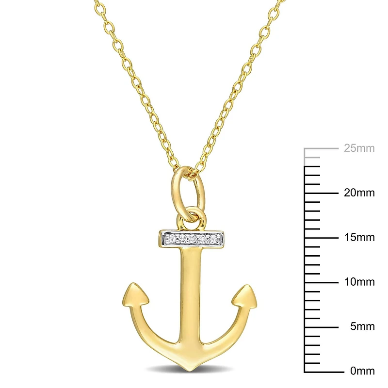 Miabella Diamond Accent Yellow Rhodium-Plated Sterling Silver Anchor Necklace