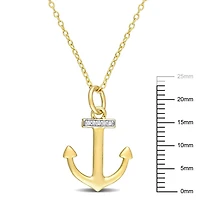 Miabella Diamond Accent Yellow Rhodium-Plated Sterling Silver Anchor Necklace