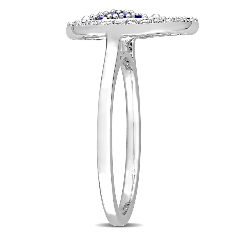 Miabella 3/8 Carat T.G.W. Created Blue Sapphire and White Topaz Sterling Silver Open Teardrop Ring