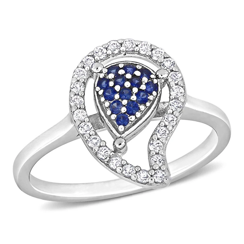 Miabella 3/8 Carat T.G.W. Created Blue Sapphire and White Topaz Sterling Silver Open Teardrop Ring