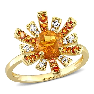 Miabella 1-1/3 Carat T.G.W. Citrine & White Topaz 18K Yellow Gold Plated Sterling Silver Starburst Ring