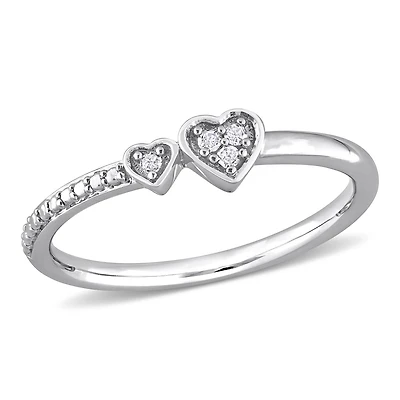 Bague de Promesse en forme de double coeur Miabella d'accent de diamant en Argent Sterling