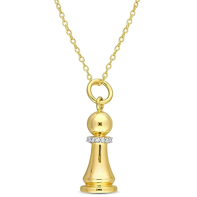 Collier avec pendentif Roi pièce d'échecs Miabella d'accent de diamant en Argent Sterling Plaqué Jaune