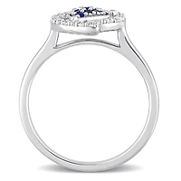 Miabella 3/8 Carat T.G.W. Created Blue Sapphire and White Topaz Sterling Silver Open Teardrop Ring