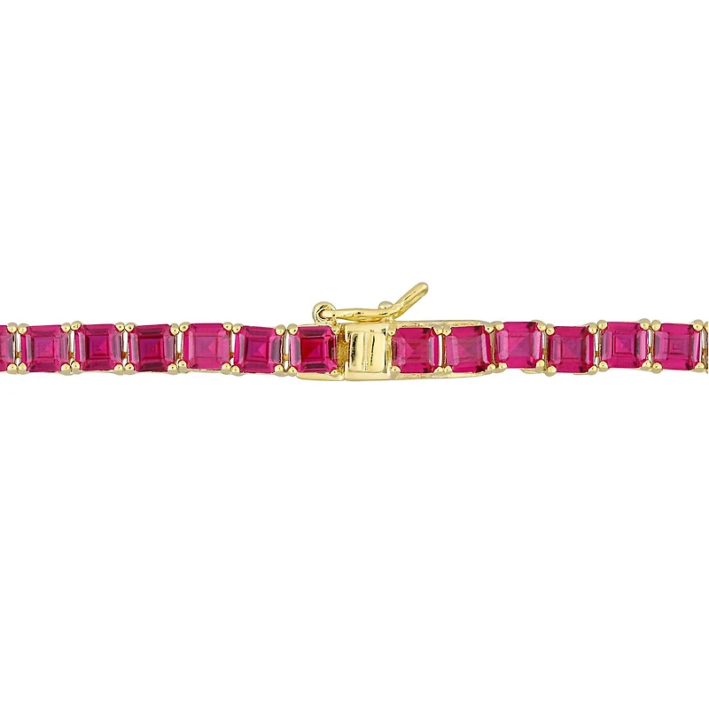 Collier tennis carré Miabella avec 48 Carat PBT de Rubis Synthétique en Argent Sterling Plaqué Jaune