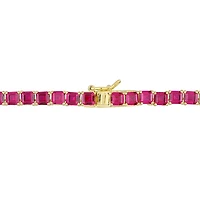 Collier tennis carré Miabella avec 48 Carat PBT de Rubis Synthétique en Argent Sterling Plaqué Jaune