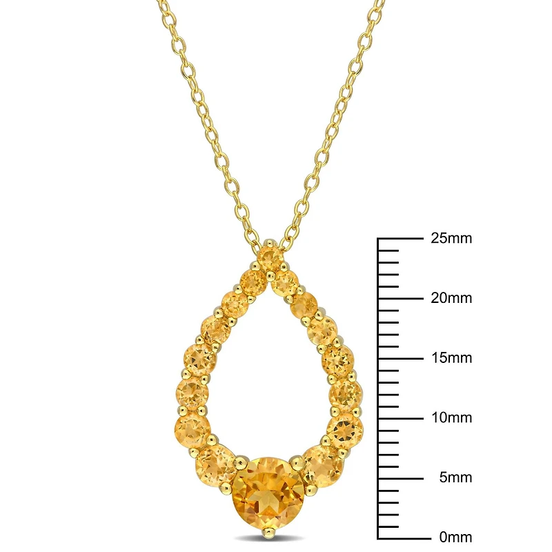 Collier pendentif en forme de goutte Miabella avec 2 Carat PBT de Citrine en Argent Sterling Plaqué Or Jaune 18K