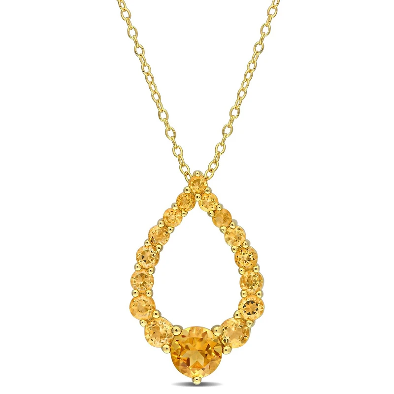 Collier pendentif en forme de goutte Miabella avec 2 Carat PBT de Citrine en Argent Sterling Plaqué Or Jaune 18K