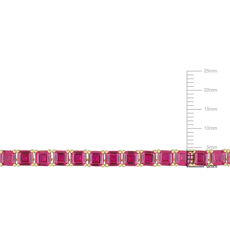 Collier tennis carré Miabella avec 48 Carat PBT de Rubis Synthétique en Argent Sterling Plaqué Jaune