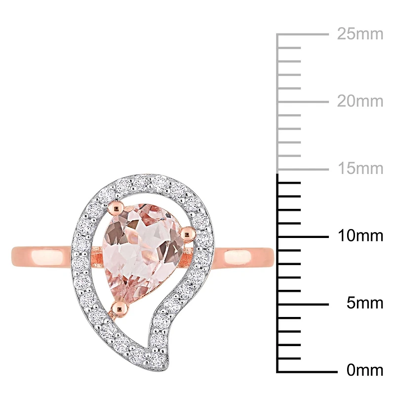 Bague en forme de Goutte Miabella avec 1-1/7 Carat PBT de Morganite et Topaze Blanche en Argent Sterling Plaqué Rose