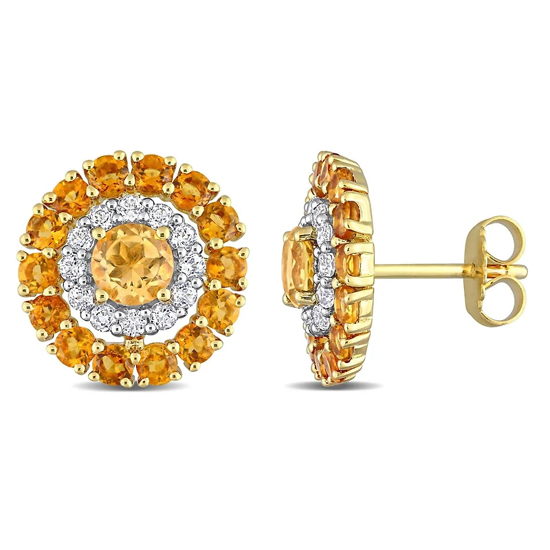 Miabella 3-1/2 Carat T.G.W. Citrine and White Topaz 18K Yellow Gold Plated Sterling Silver Double Halo Earrings
