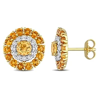 Miabella 3-1/2 Carat T.G.W. Citrine and White Topaz 18K Yellow Gold Plated Sterling Silver Double Halo Earrings