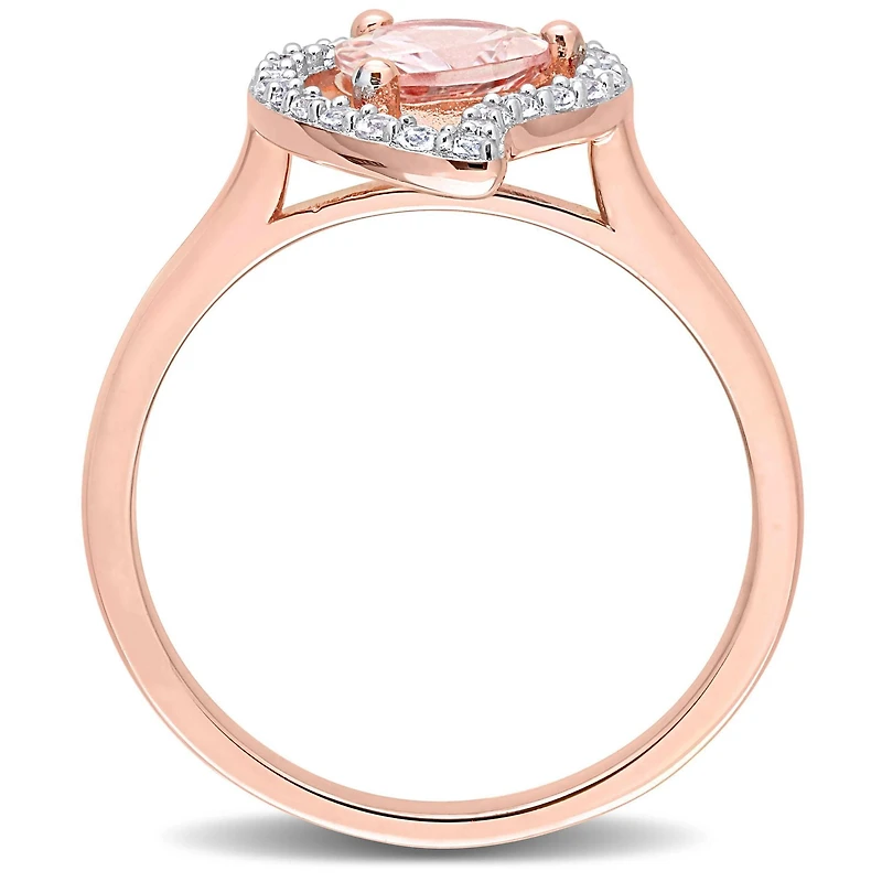 Bague en forme de Goutte Miabella avec 1-1/7 Carat PBT de Morganite et Topaze Blanche en Argent Sterling Plaqué Rose