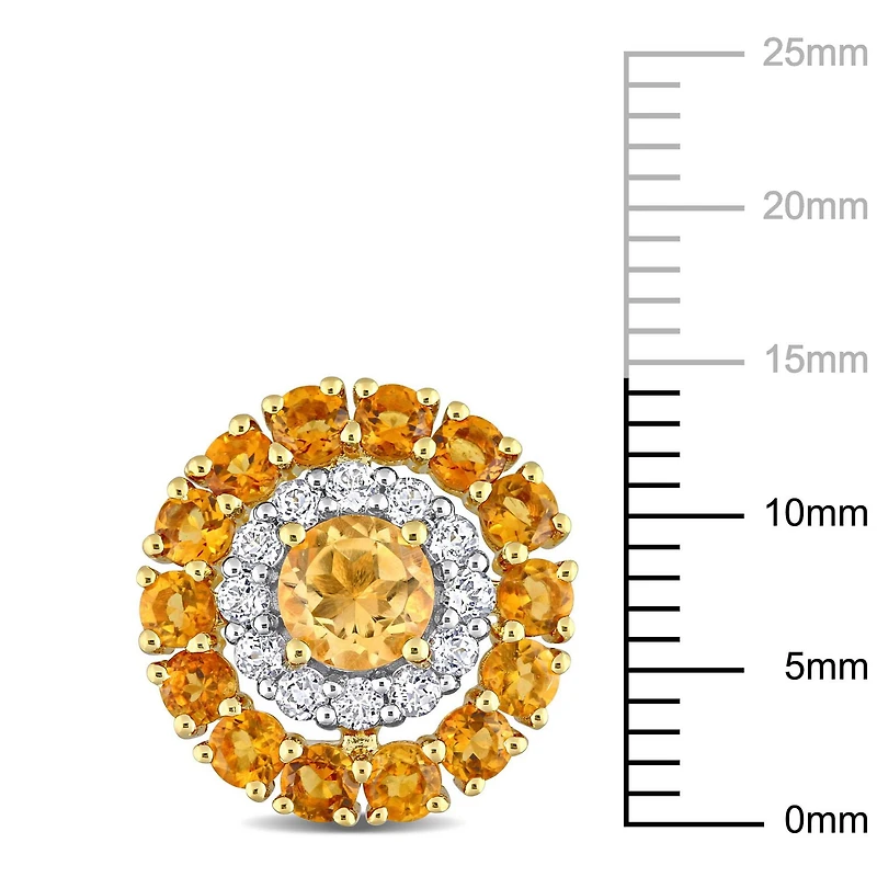 Miabella 3-1/2 Carat T.G.W. Citrine and White Topaz 18K Yellow Gold Plated Sterling Silver Double Halo Earrings