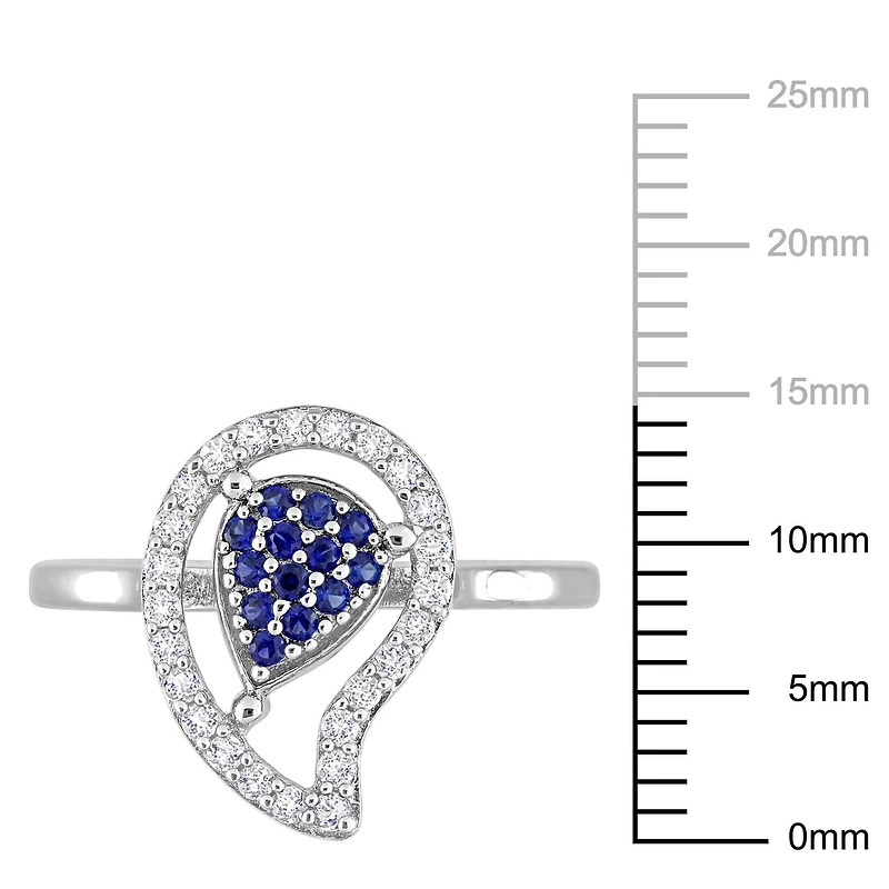 Miabella 3/8 Carat T.G.W. Created Blue Sapphire and White Topaz Sterling Silver Open Teardrop Ring