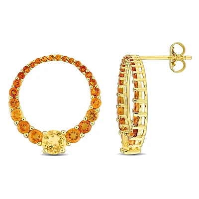 Miabella 2-4/5 Carat T.G.W. Citrine Yellow Rhodium-Plated Sterling Silver Open Circular Hoop Earrings