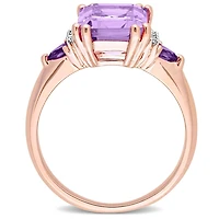 Bague Cocktail à trois pierres Miabella avec 3-1/3 Carat PBT d'Améthyste  et Accent de Diamant en Argent Sterling Plaqué Or Rose 18K