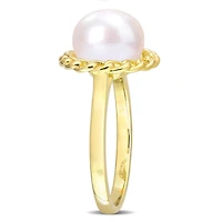 Miabella Freshwater Cultured Pearl Yellow Rhodium Plated Sterling Silver Halo Link Ring