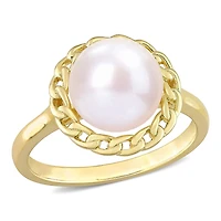 Miabella Freshwater Cultured Pearl Yellow Rhodium Plated Sterling Silver Halo Link Ring
