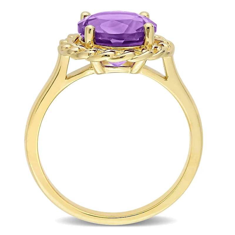 Bague maillon tressée à auréoles Miabella avec 2-1/4 Carat PBT d'Améthyste en Argent Sterling Plaqué Jaune