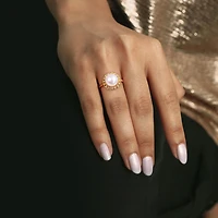 Miabella Freshwater Cultured Pearl Yellow Rhodium Plated Sterling Silver Halo Link Ring