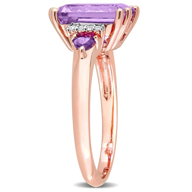 Bague Cocktail à trois pierres Miabella avec 3-1/3 Carat PBT d'Améthyste  et Accent de Diamant en Argent Sterling Plaqué Or Rose 18K