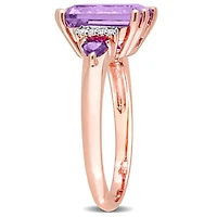 Bague Cocktail à trois pierres Miabella avec 3-1/3 Carat PBT d'Améthyste  et Accent de Diamant en Argent Sterling Plaqué Or Rose 18K