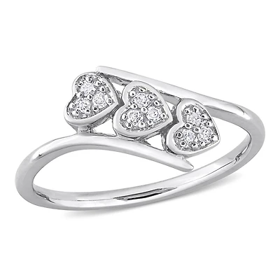 Bague de Promesse à trois coeur Miabella avec 1/10 Carat PT de diamant en Argent Sterling