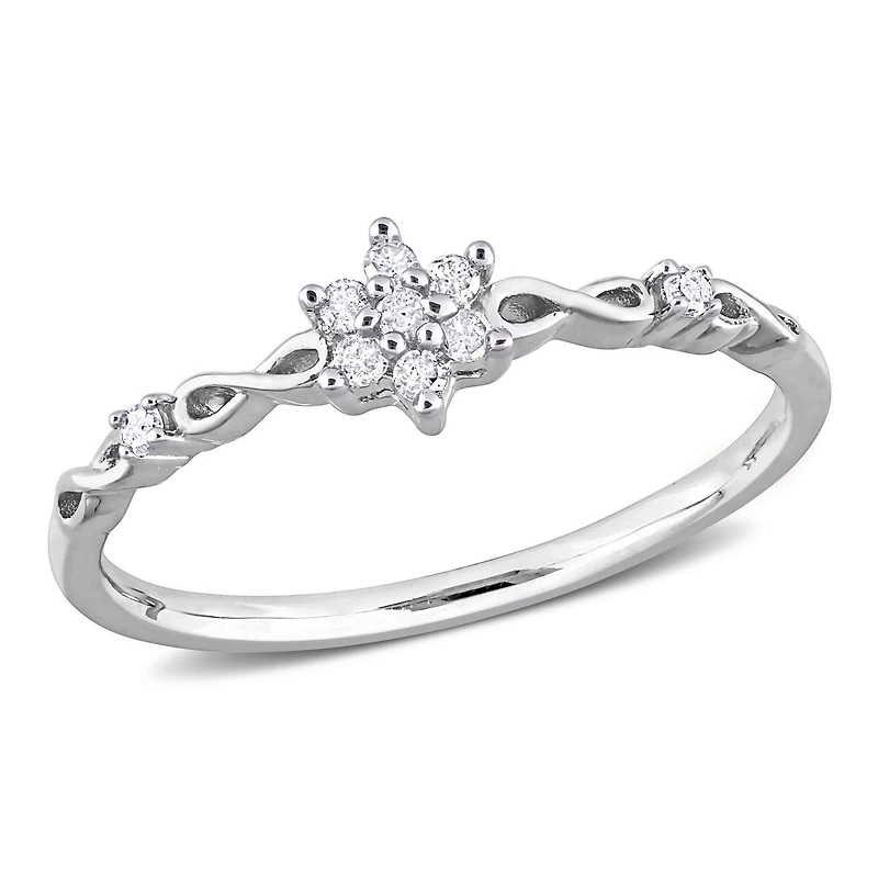 Bague de Promesse en forme de fleur en grappe Miabella avec 1/10 Carat PT de diamant en Argent Sterling