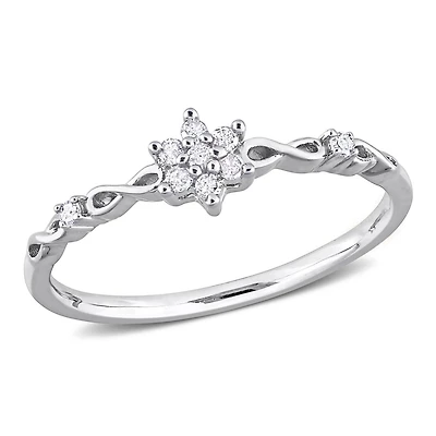 Bague de Promesse en forme de fleur en grappe Miabella avec 1/10 Carat PT de diamant en Argent Sterling