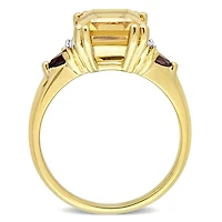 Bague Cocktail à trois pierres Miabella avec 3-3/8 Carat PBT de Citrine, Grenat et Accent de Diamant en Argent Sterling Plaqué Or Jaune 18K