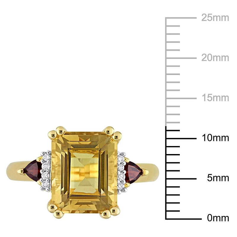 Bague Cocktail à trois pierres Miabella avec 3-3/8 Carat PBT de Citrine, Grenat et Accent de Diamant en Argent Sterling Plaqué Or Jaune 18K