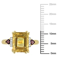 Bague Cocktail à trois pierres Miabella avec 3-3/8 Carat PBT de Citrine, Grenat et Accent de Diamant en Argent Sterling Plaqué Or Jaune 18K