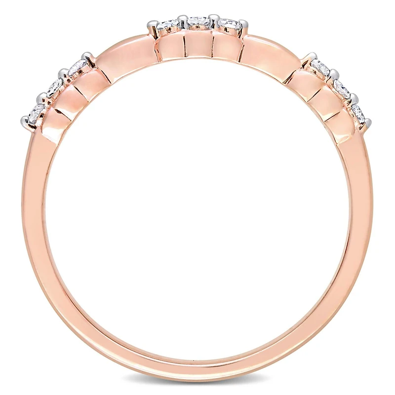 Miabella 1/10 Carat T.W. Diamond Rose Rhodium Plated Sterling Silver Alternating 3-Stone Band