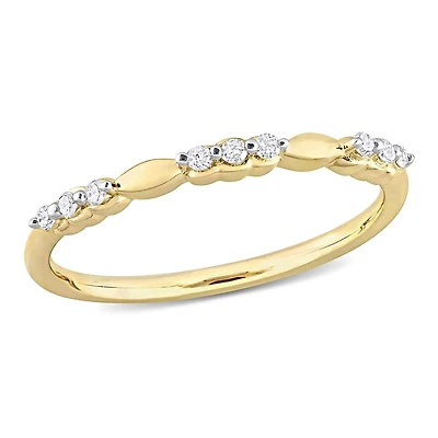 Miabella 1/10 Carat T.W. Diamond Yellow Rhodium Plated Sterling Silver Alternating 3-Stone Band