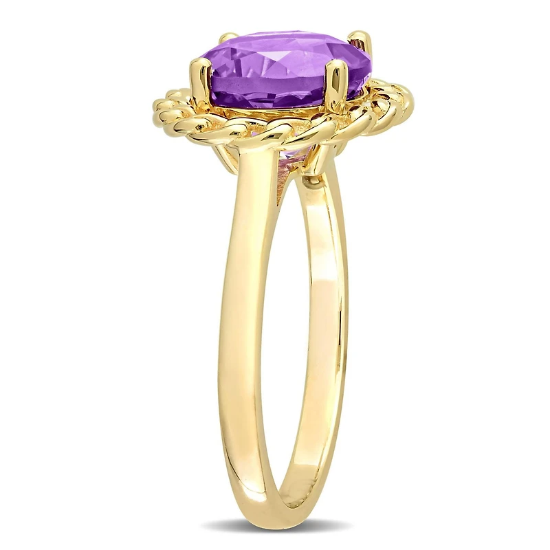 Miabella 2-1/4 Carat T.G.W. Amethyst Yellow Rhodium Plated Sterling Silver Halo Braided Link Ring
