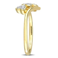 Miabella 1/10 Carat T.W. Diamond Yellow Rhodium Plated Sterling Silver Triple Heart Promise Ring