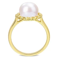 Miabella Freshwater Cultured Pearl Yellow Rhodium Plated Sterling Silver Halo Link Ring